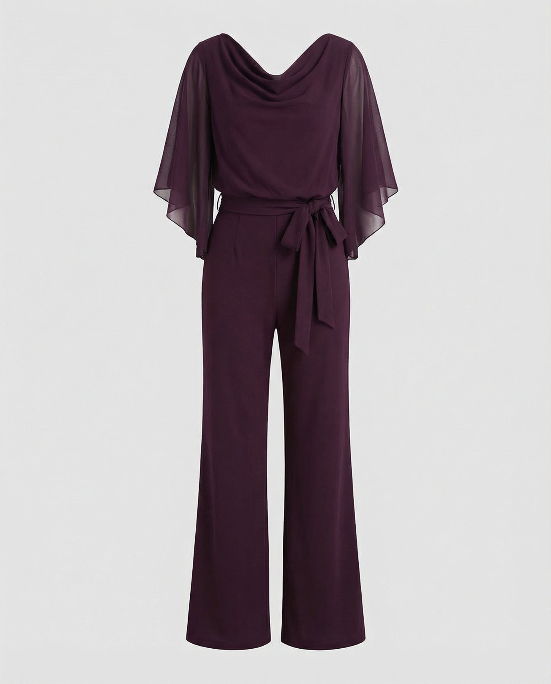 Women's Elegant Wide-Leg Jumpsuit with Cascading Neckline