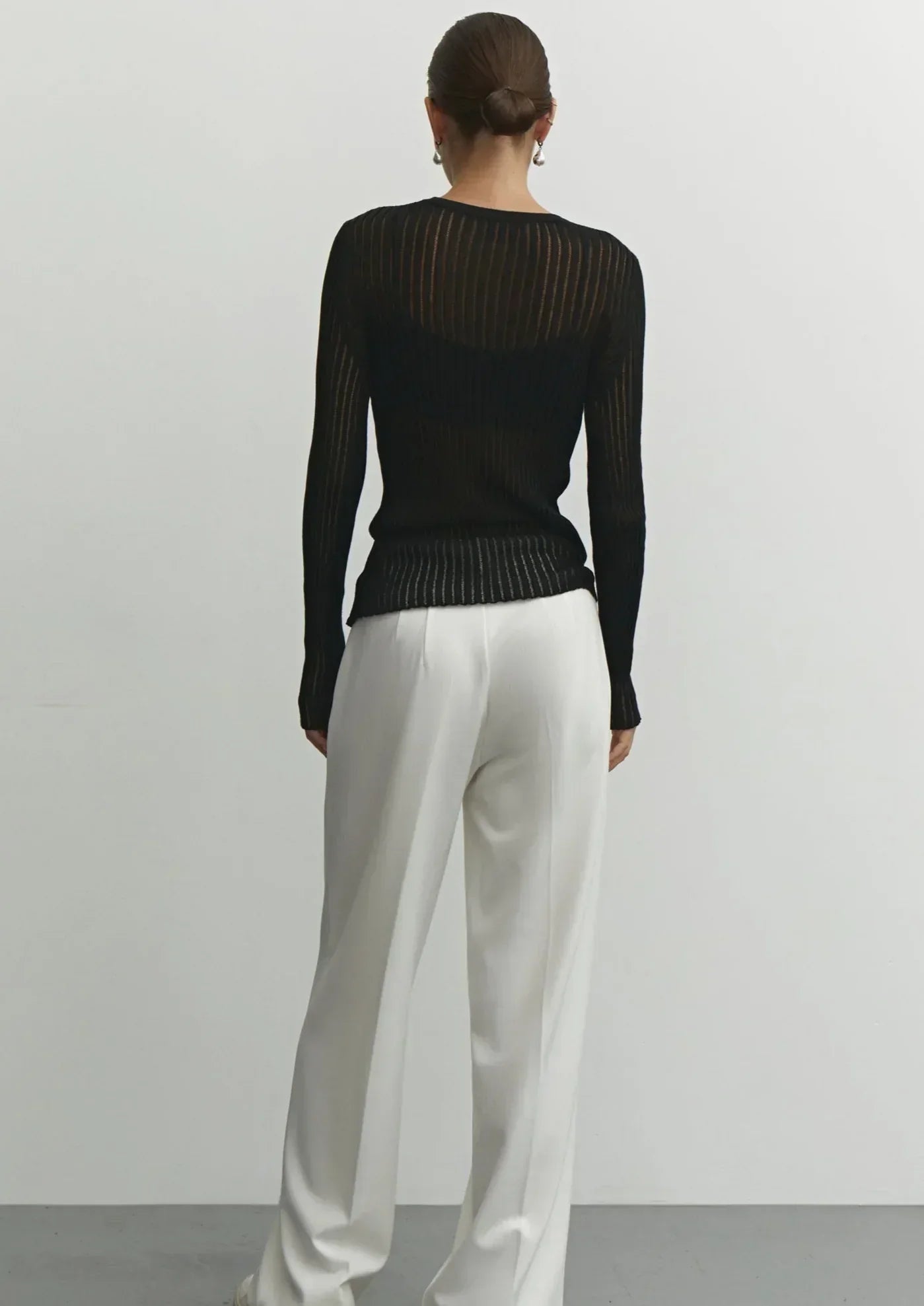 Women’s Sheer Ribbed Knit Long Sleeve Top with Modern Slim Fit
