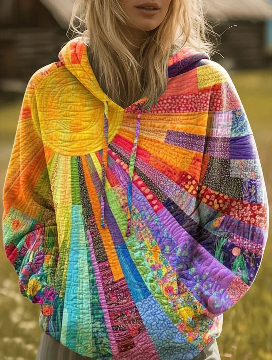 Women's Colorful Boho Patchwork Hoodie