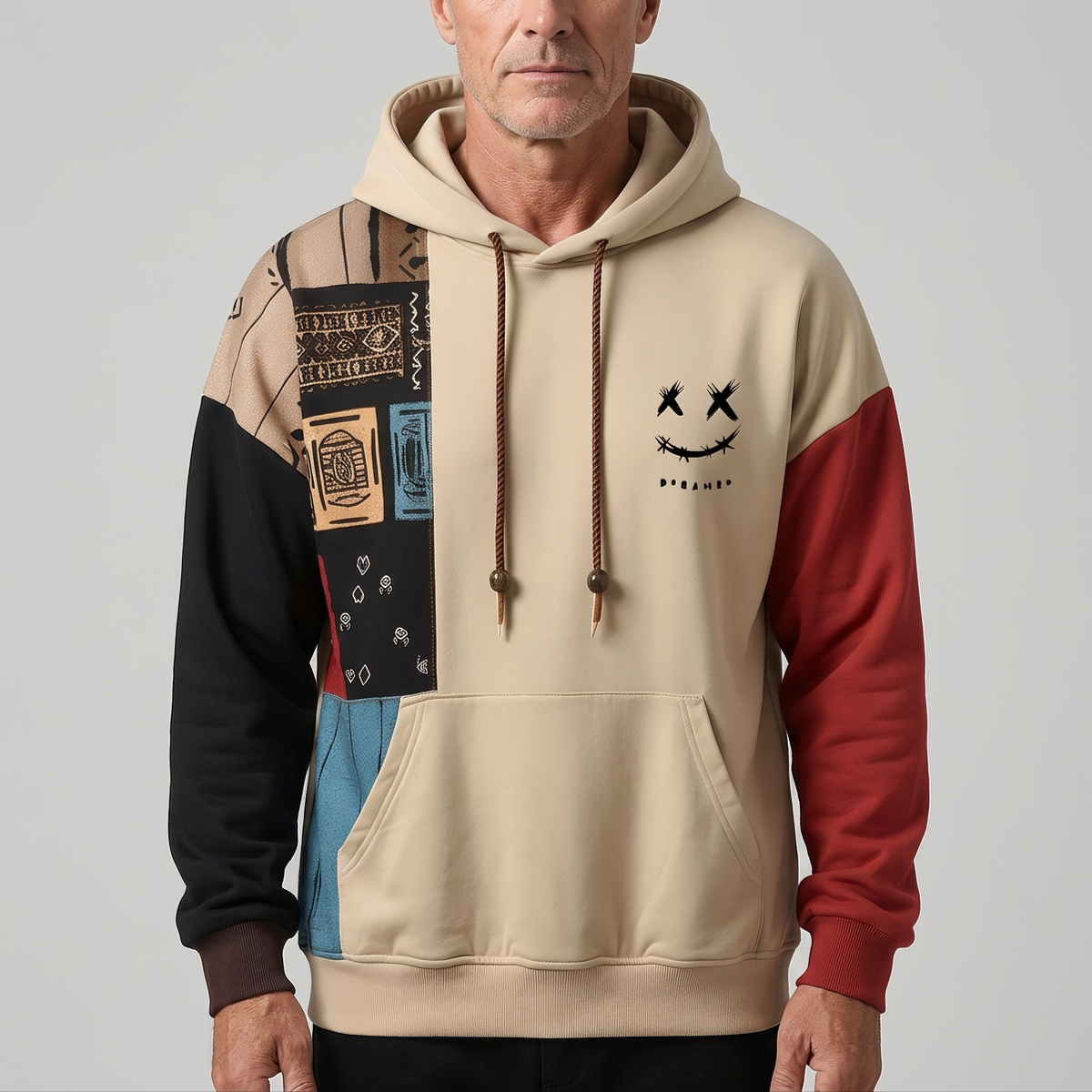 Men's Color Block Graphic Hoodie with Pockets