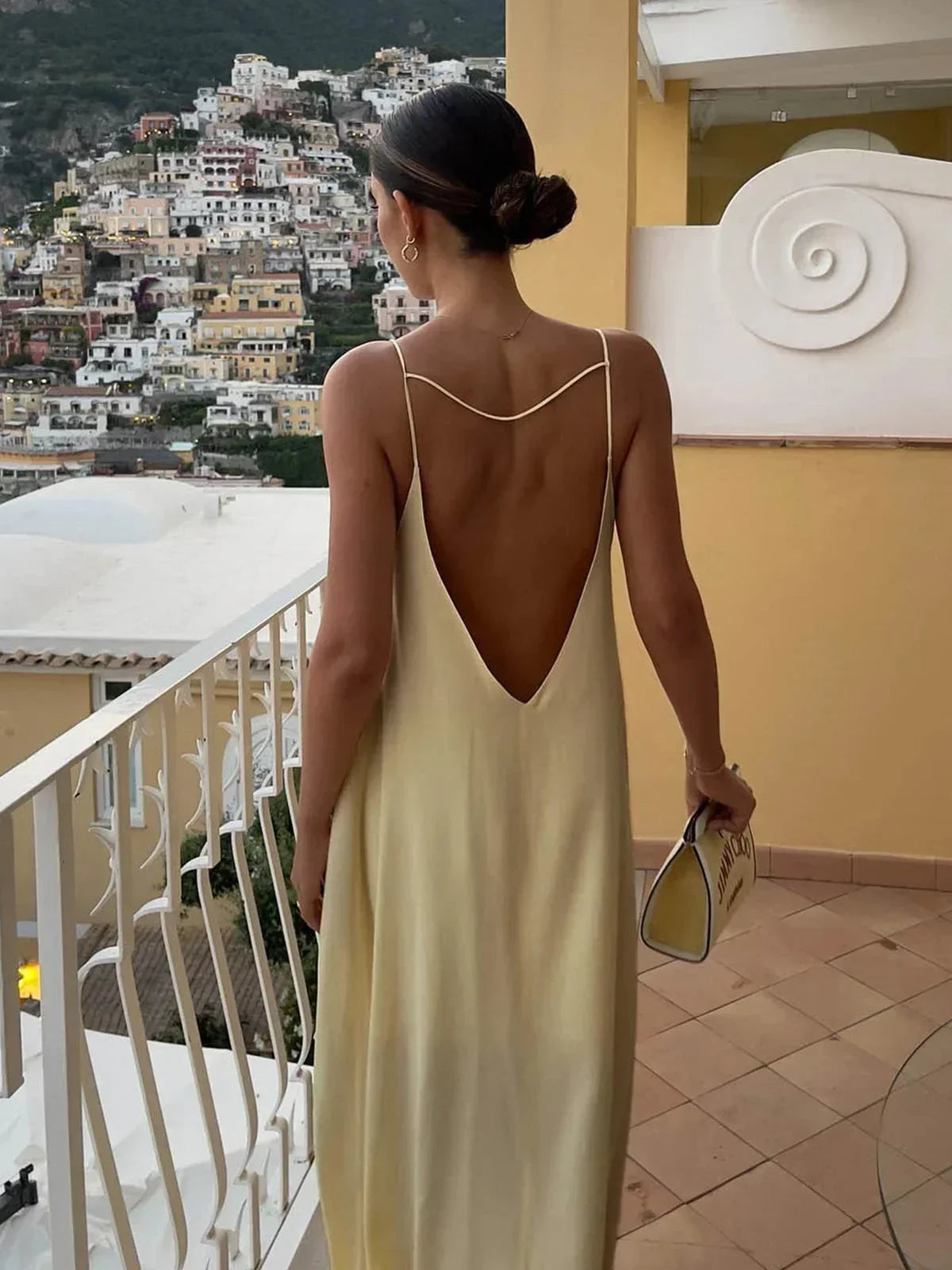 Women’s Elegant Satin Backless Maxi Dress with Minimalist Slip Silhouette