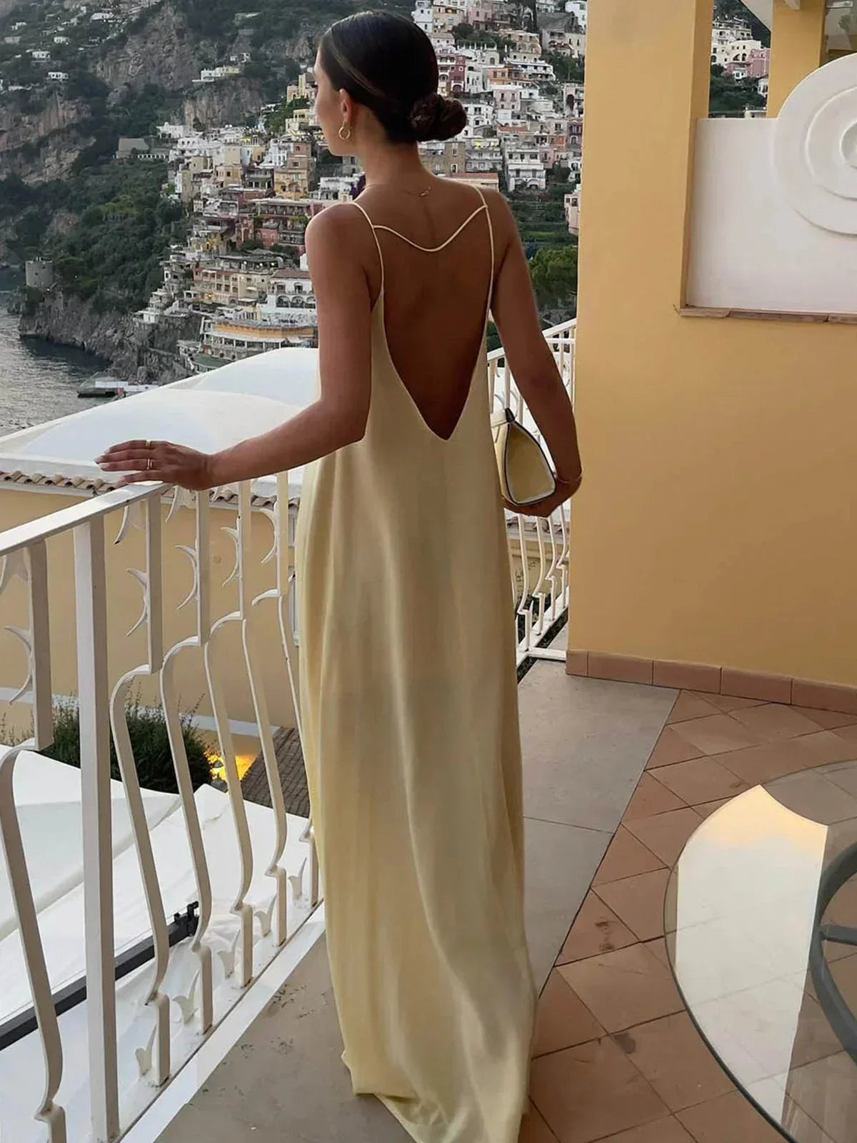 Women’s Elegant Satin Backless Maxi Dress with Minimalist Slip Silhouette