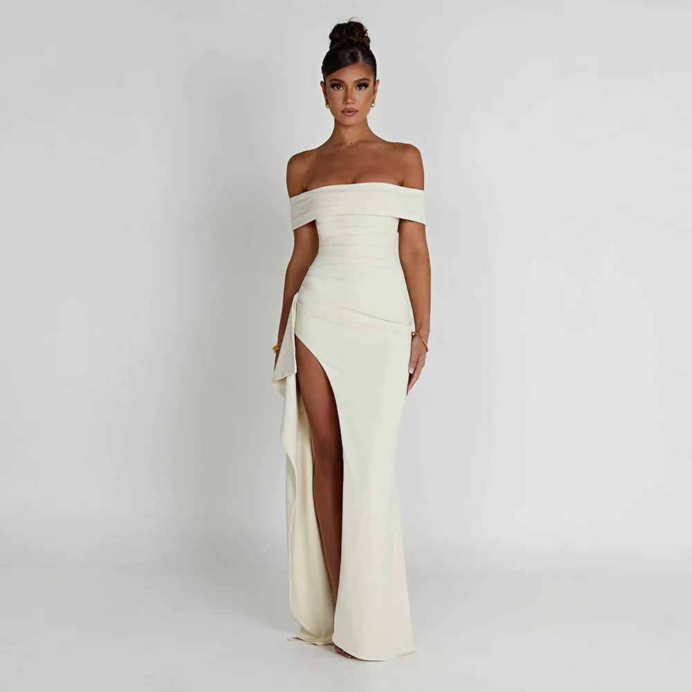 Women’s Off Shoulder Split Evening Formal Maxi Dress