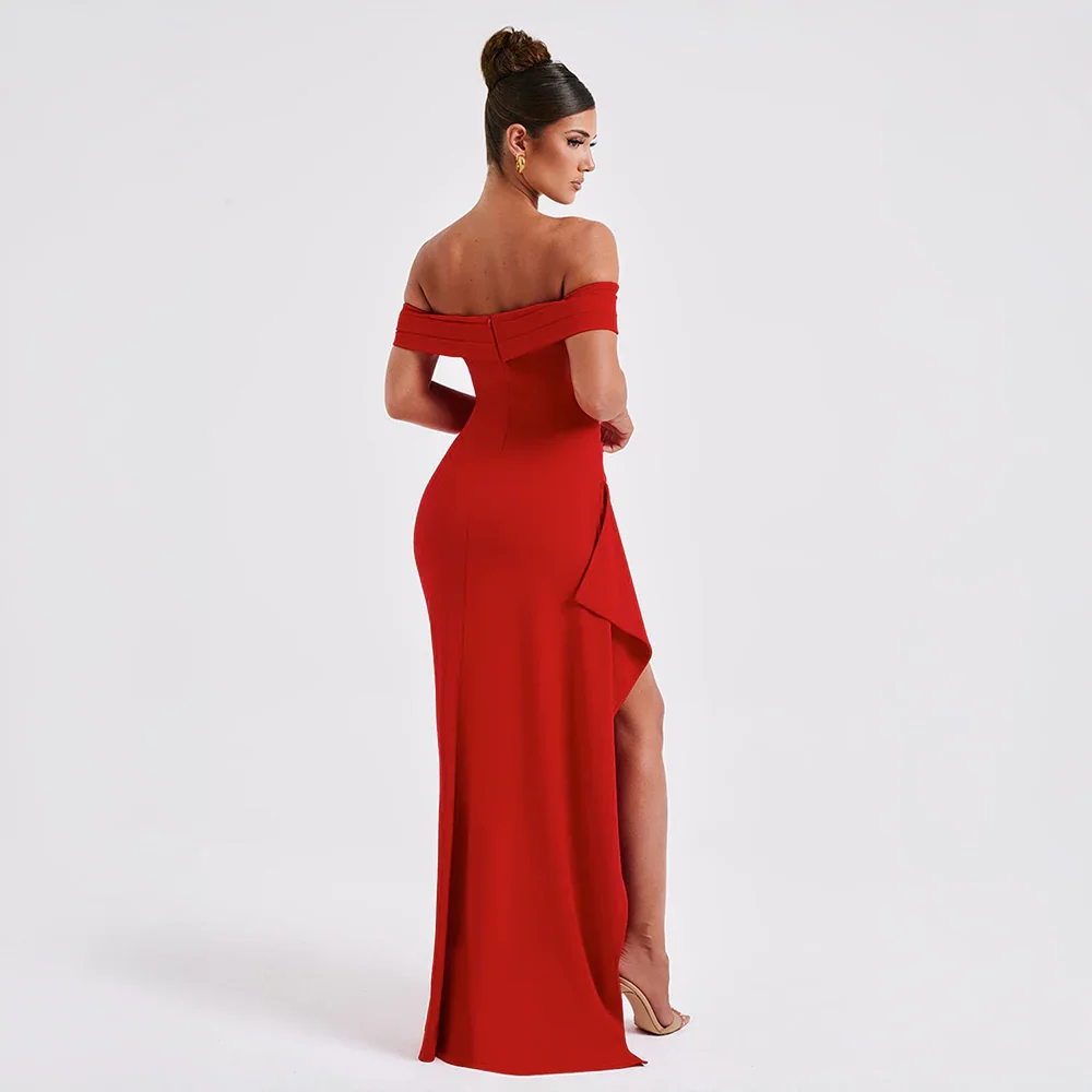 Women’s Off Shoulder Split Evening Formal Maxi Dress
