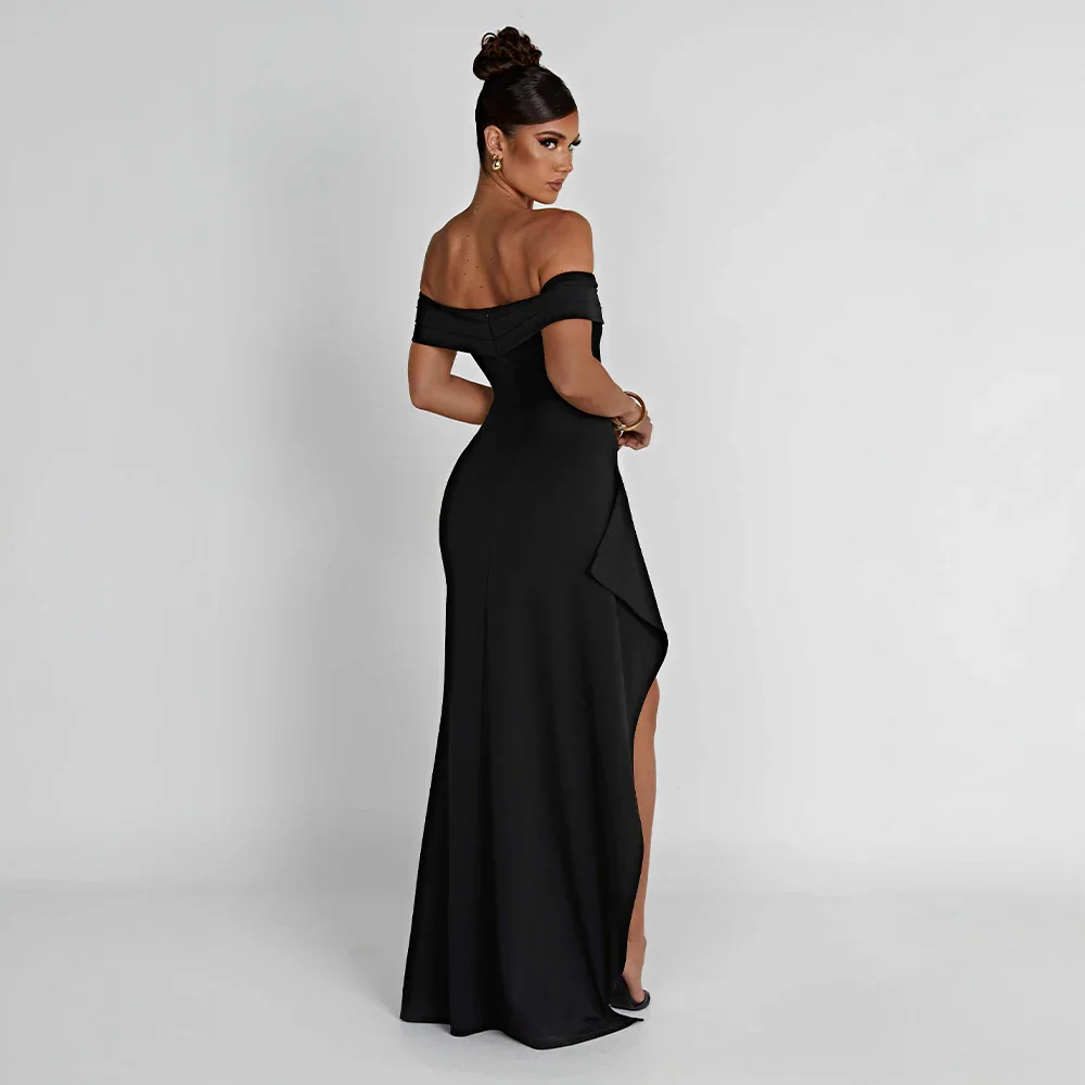 Women’s Off Shoulder Split Evening Formal Maxi Dress
