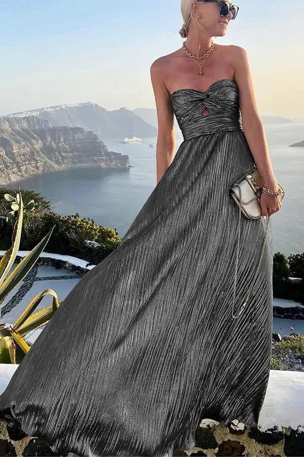 Women’s Elegant Strapless Metallic Maxi Dress