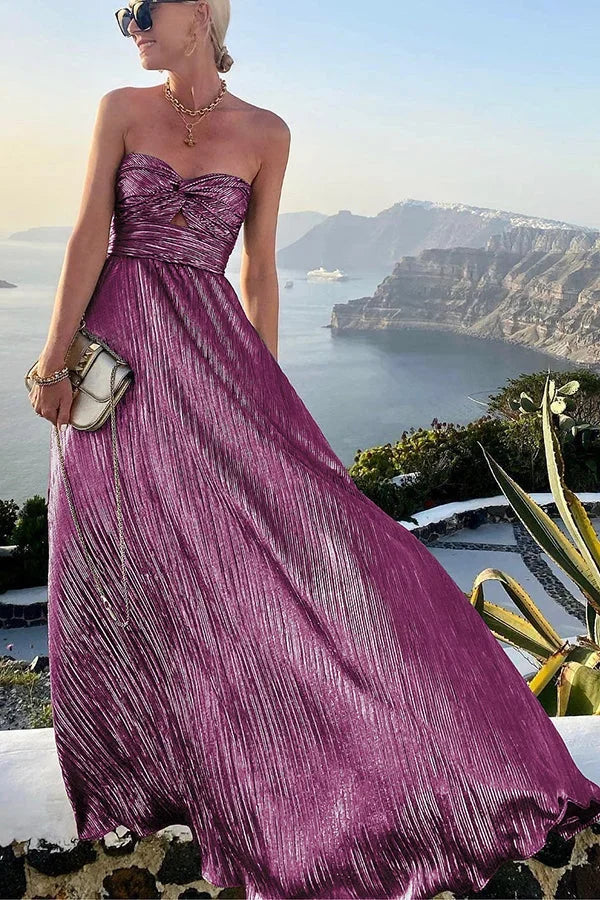 Women’s Elegant Strapless Metallic Maxi Dress