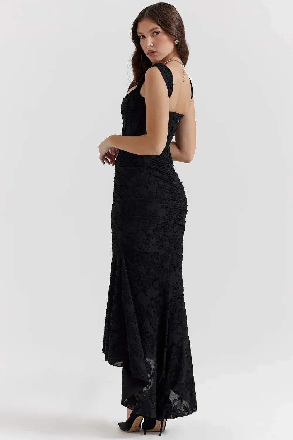 Women’s Elegant Ruched Mermaid Hem Midi Evening Dress
