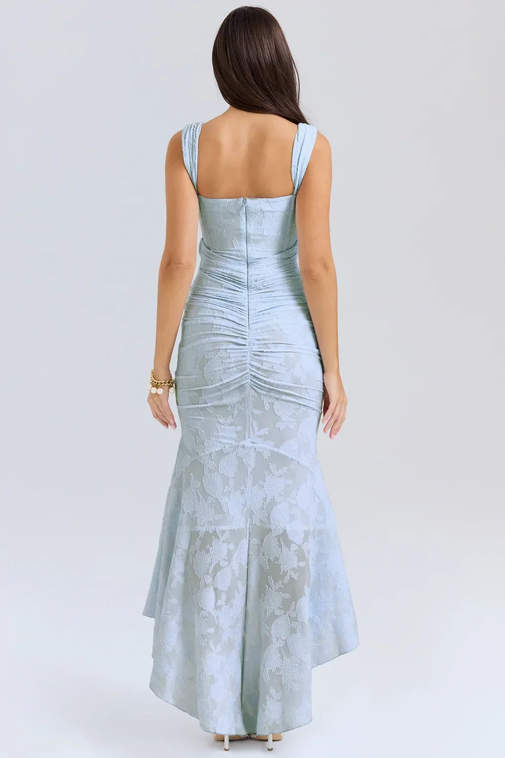Women’s Elegant Ruched Mermaid Hem Midi Evening Dress