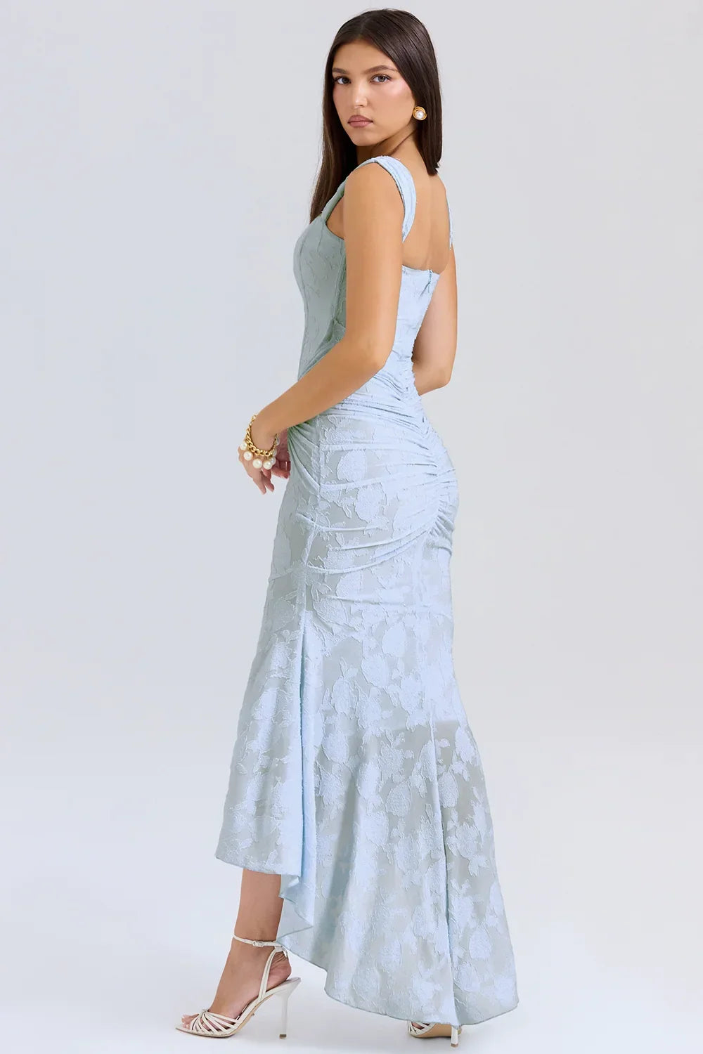 Women’s Elegant Ruched Mermaid Hem Midi Evening Dress