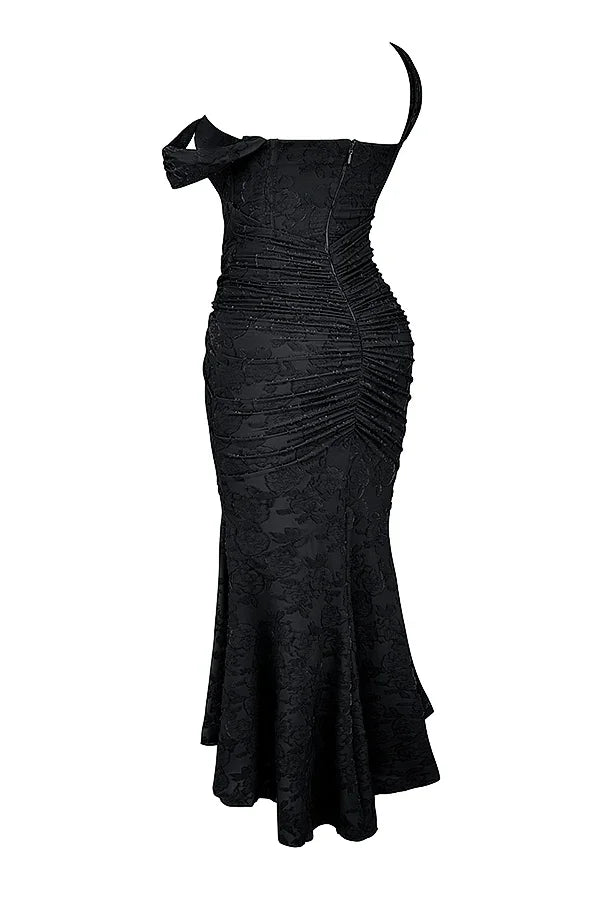 Women’s Elegant Ruched Mermaid Hem Midi Evening Dress