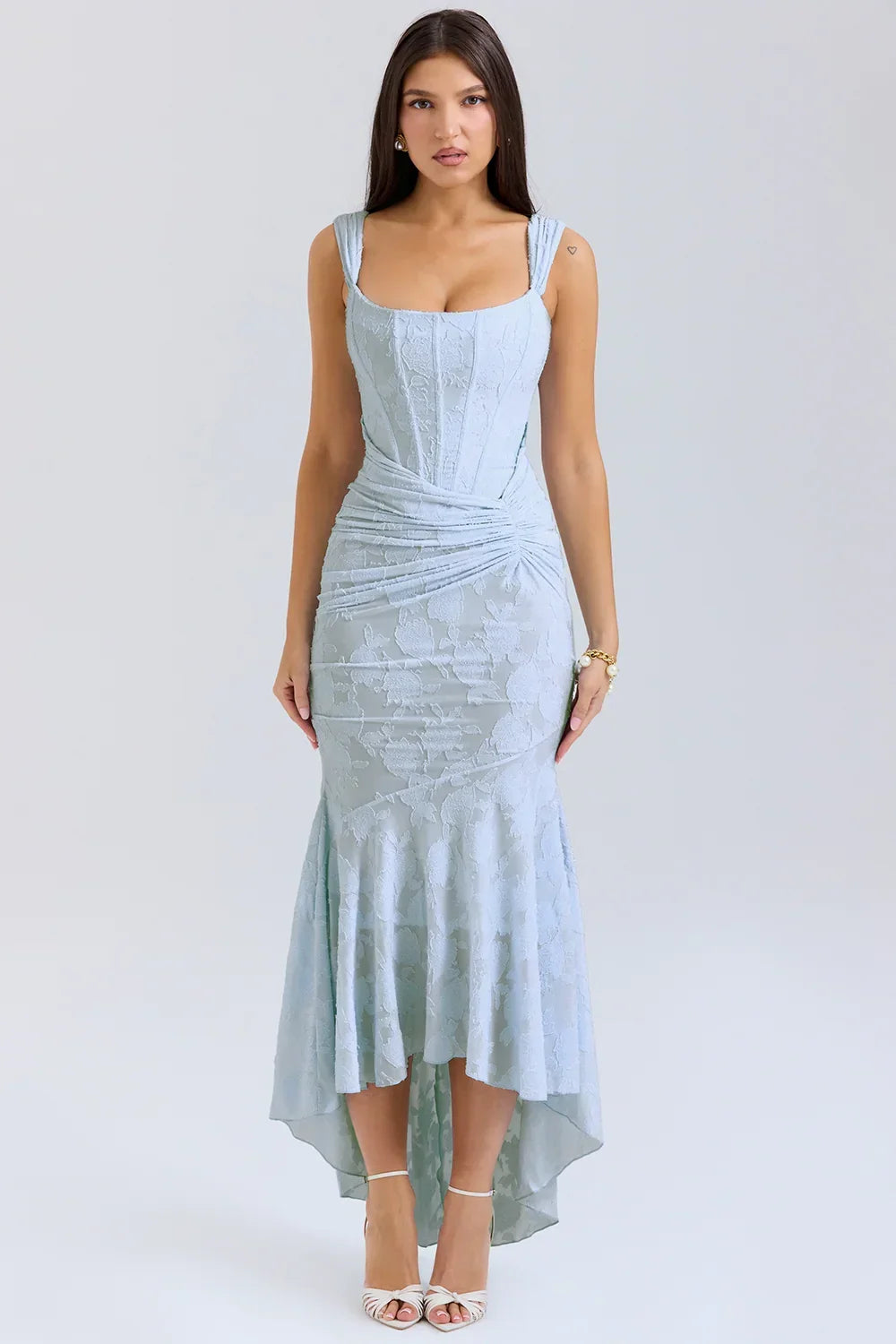 Women’s Elegant Ruched Mermaid Hem Midi Evening Dress