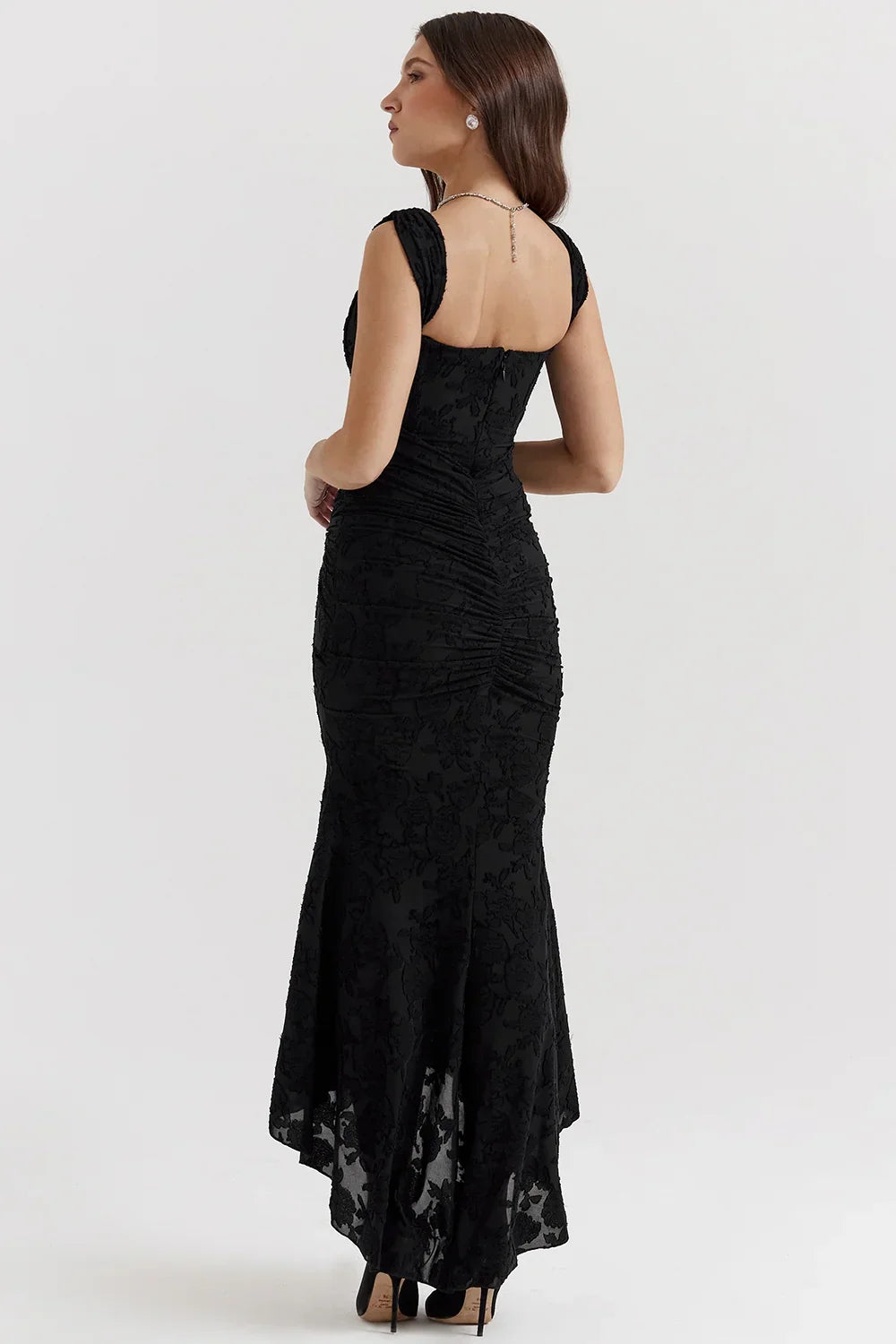 Women’s Elegant Ruched Mermaid Hem Midi Evening Dress