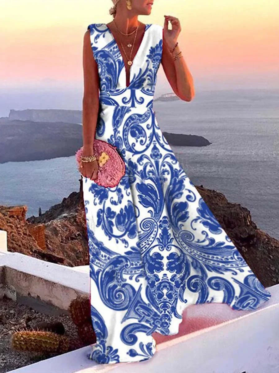 Women’s Elegant Deep V-Neck Maxi Dress