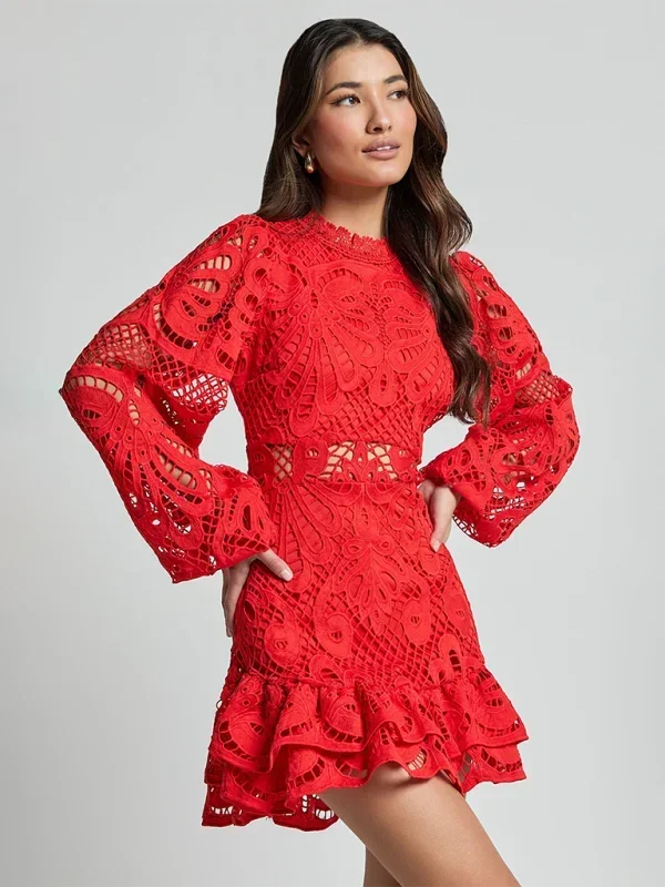 Women’s Elegant Lace Ruffle Mini Dress