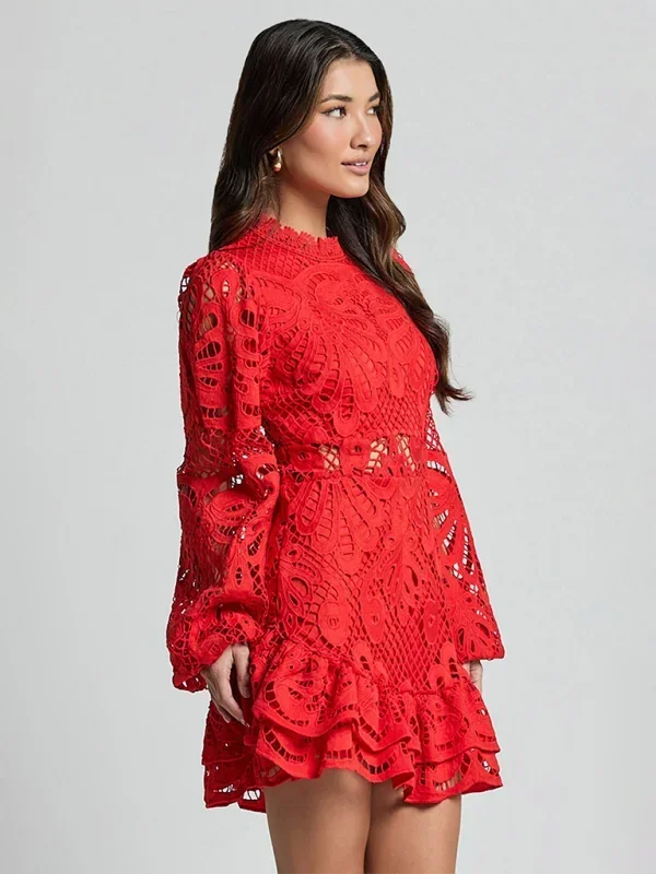 Women’s Elegant Lace Ruffle Mini Dress