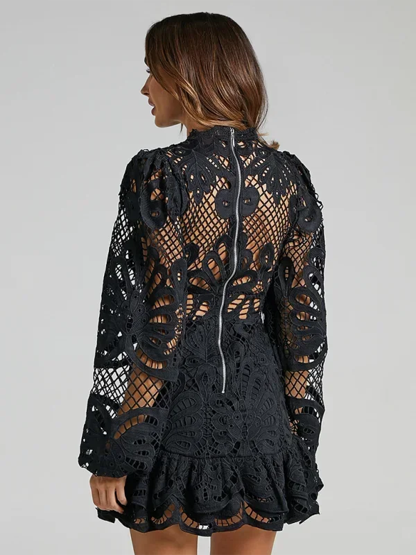 Women’s Elegant Lace Ruffle Mini Dress
