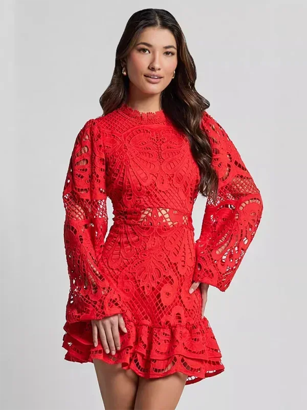 Women’s Elegant Lace Ruffle Mini Dress