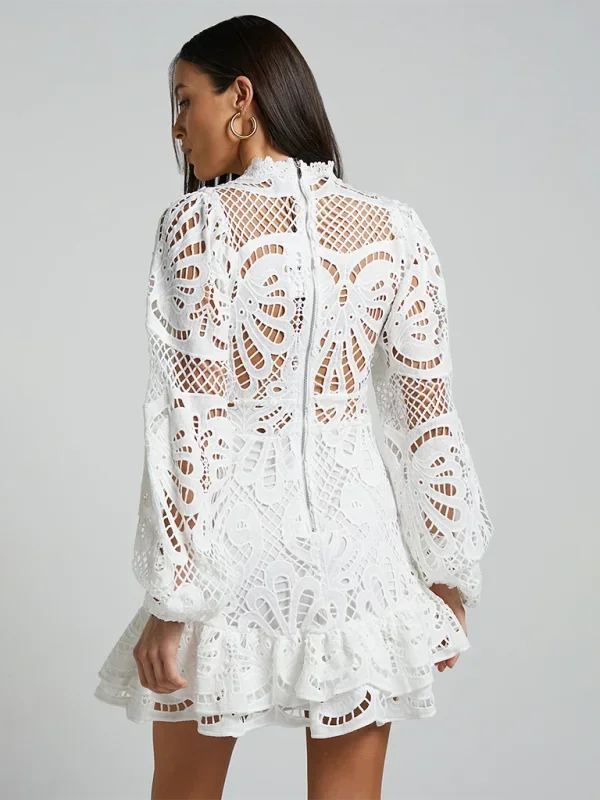 Women’s Elegant Lace Ruffle Mini Dress