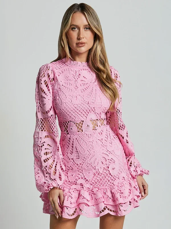 Women’s Elegant Lace Ruffle Mini Dress
