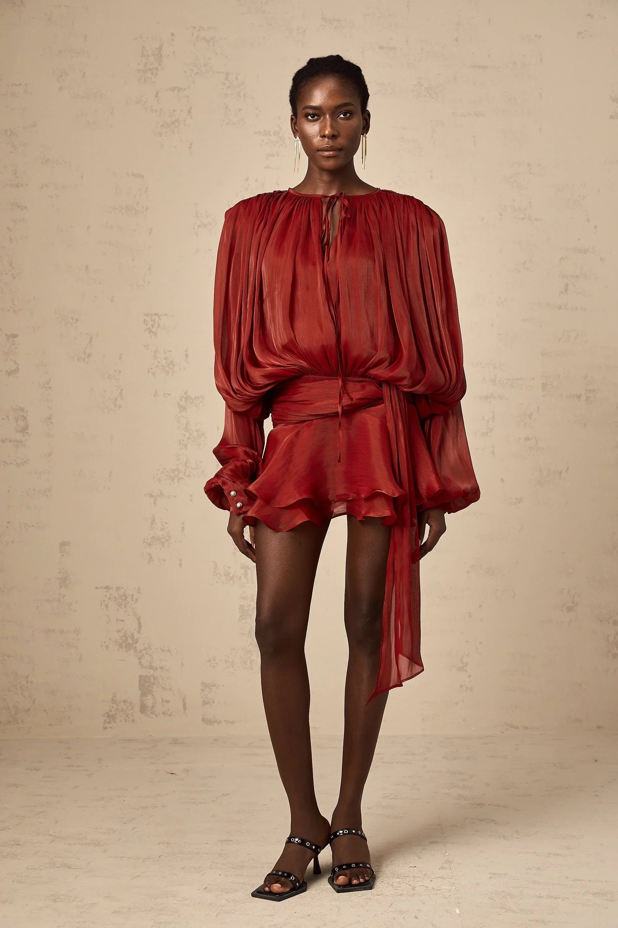 Women’s Draped Long Sleeve Relaxed Mini Dress