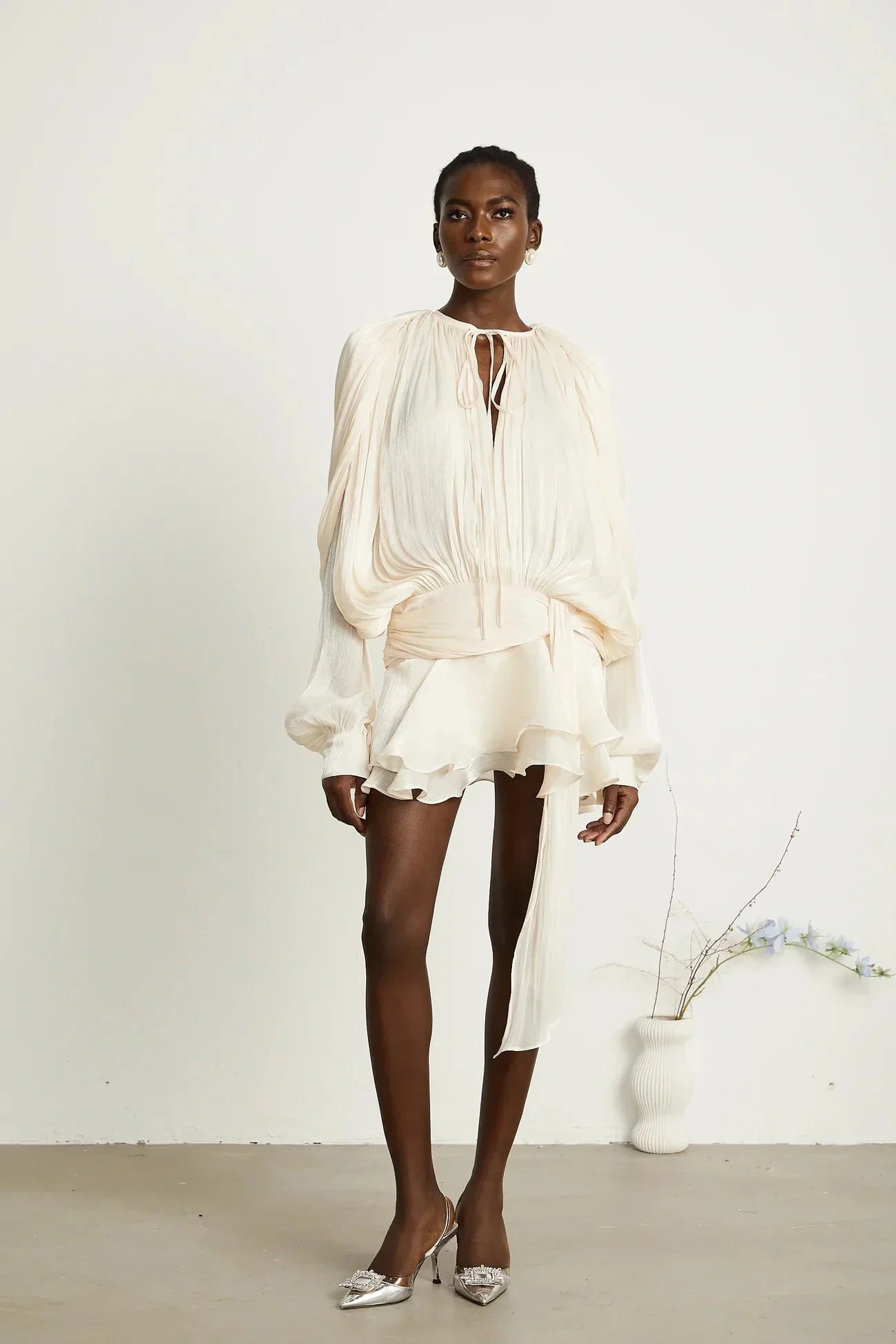 Women’s Draped Long Sleeve Relaxed Mini Dress