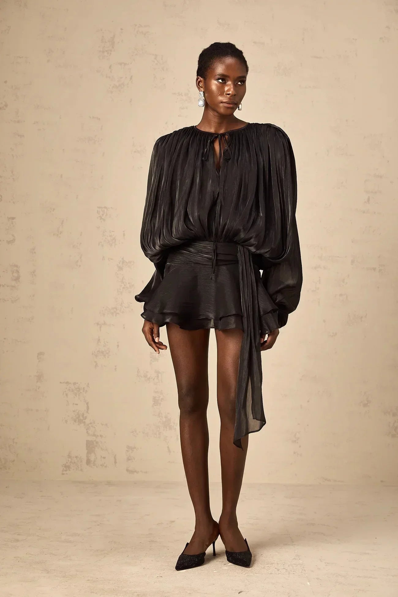 Women’s Draped Long Sleeve Relaxed Mini Dress