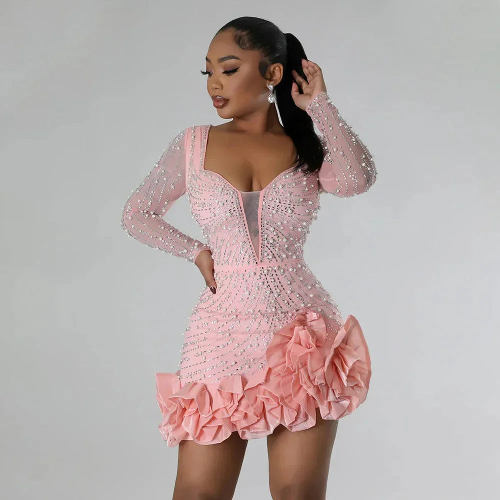 Women’s Embellished Long Sleeve Mini Dress