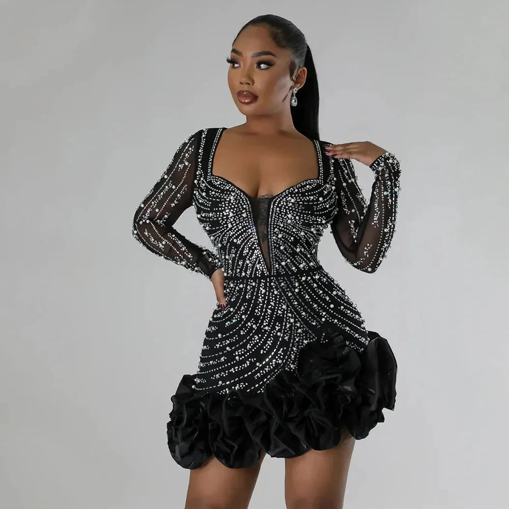 Women’s Embellished Long Sleeve Mini Dress