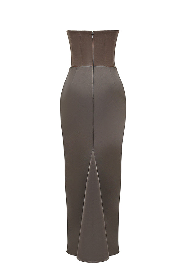 Women's Strapless Corset Maxi Dress with Structured Bodice