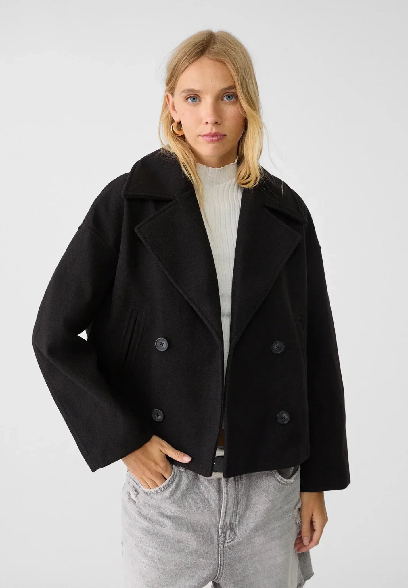 Women's Cropped Double-Breasted Tailored Blazer Jacket
