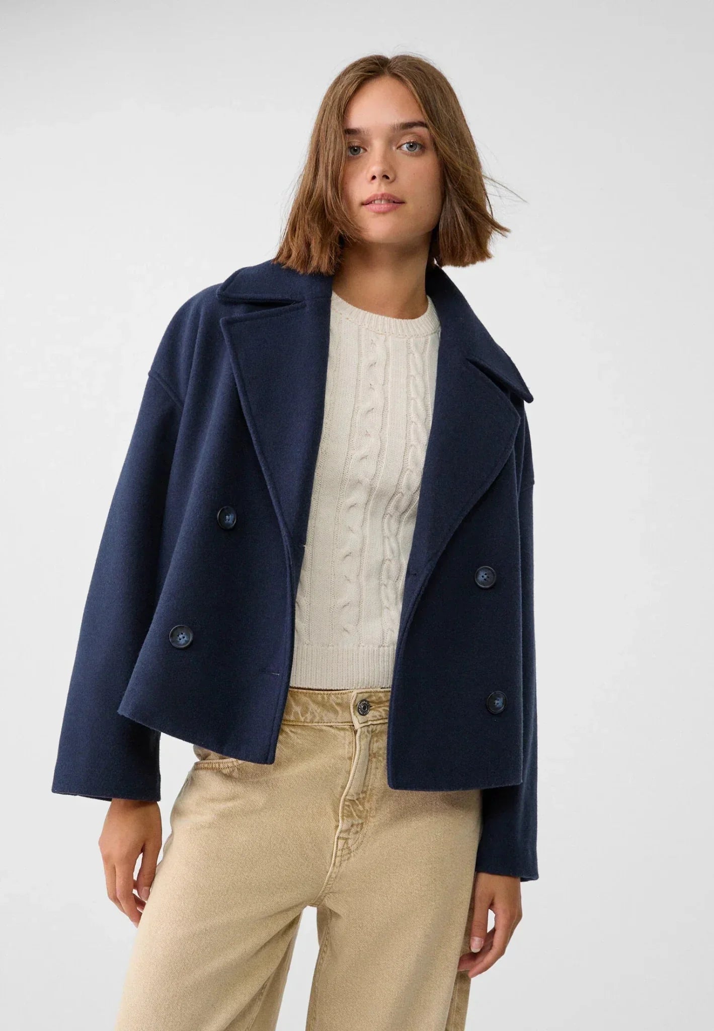 Women's Cropped Double-Breasted Tailored Blazer Jacket