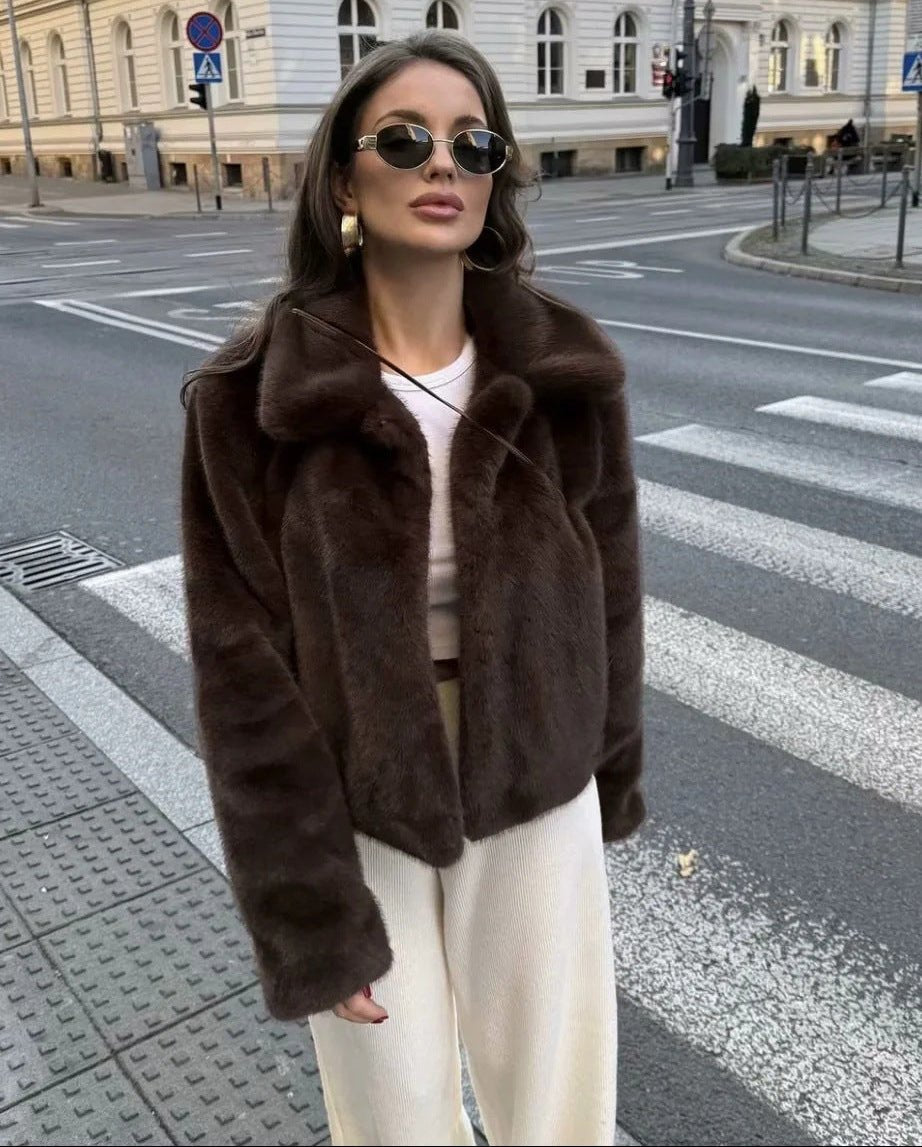 Women’s Faux Fur Plush Long-Sleeve Winter Coat