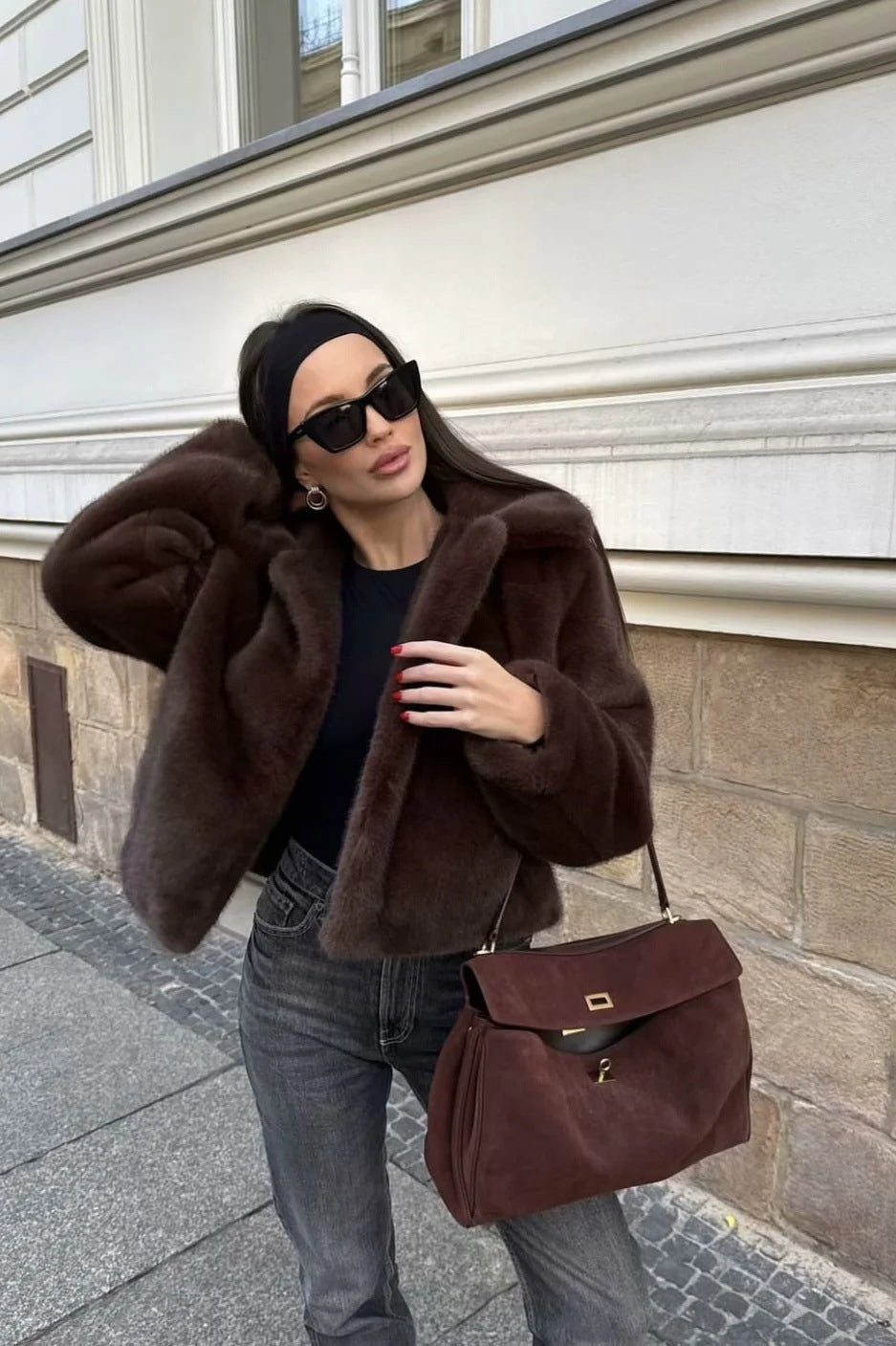 Women’s Faux Fur Plush Long-Sleeve Winter Coat
