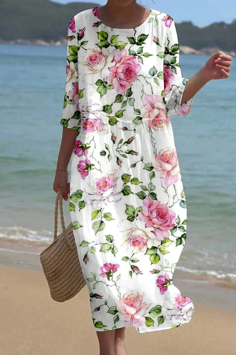 Floral Midi Dress Women Lightweight