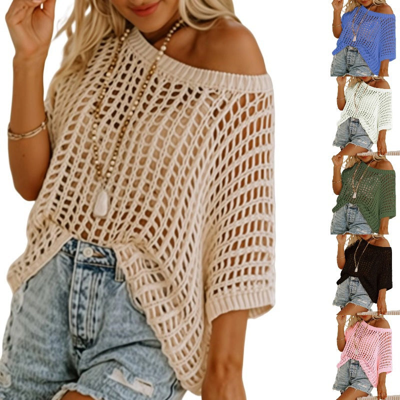 Women's Crochet Knit Loose Beach Cover-Up Top