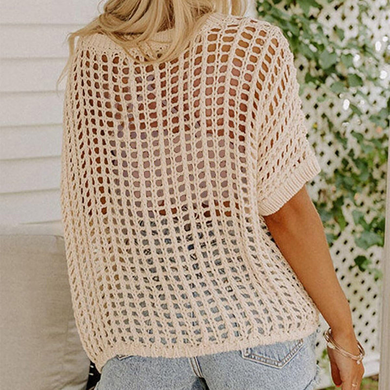 Women's Crochet Knit Loose Beach Cover-Up Top