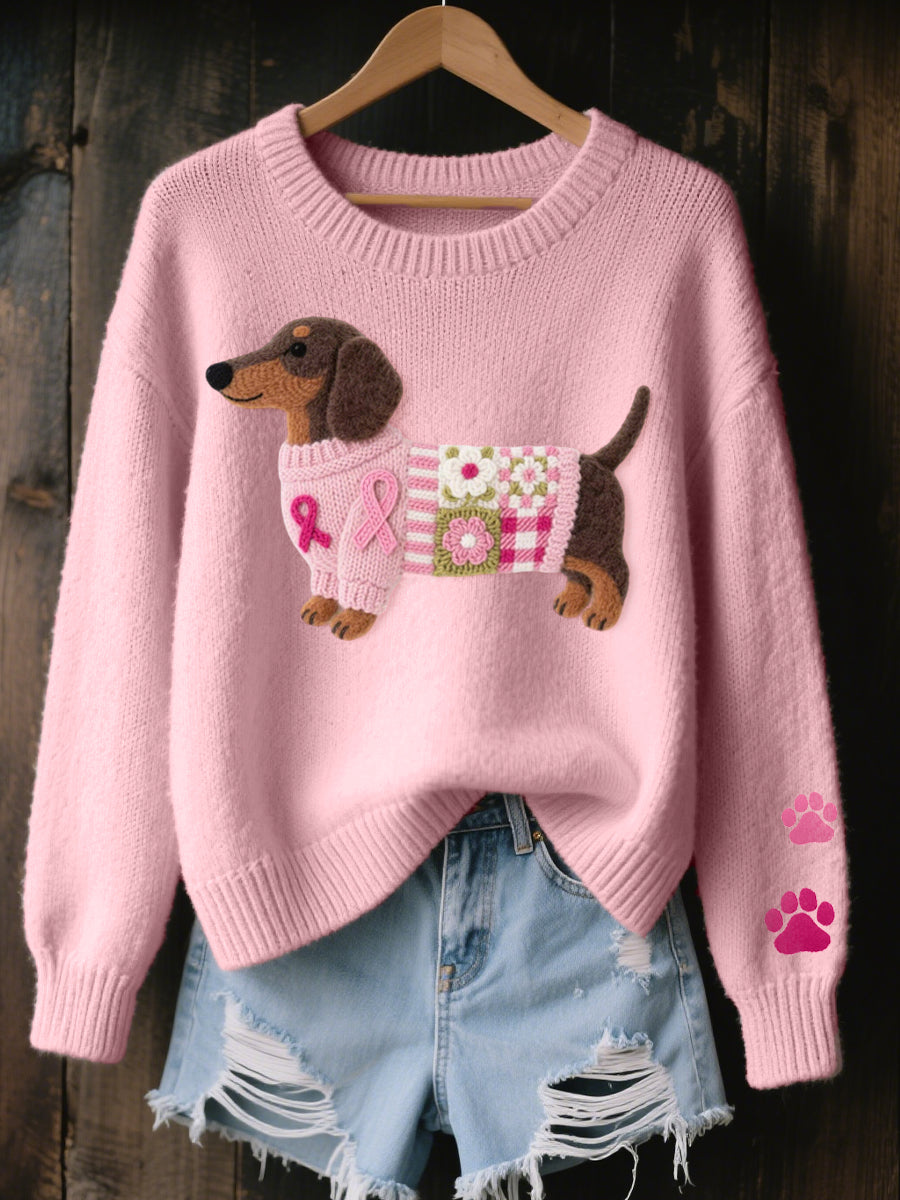 Women's Dachshund Graphic Cozy Crewneck Knit Sweater