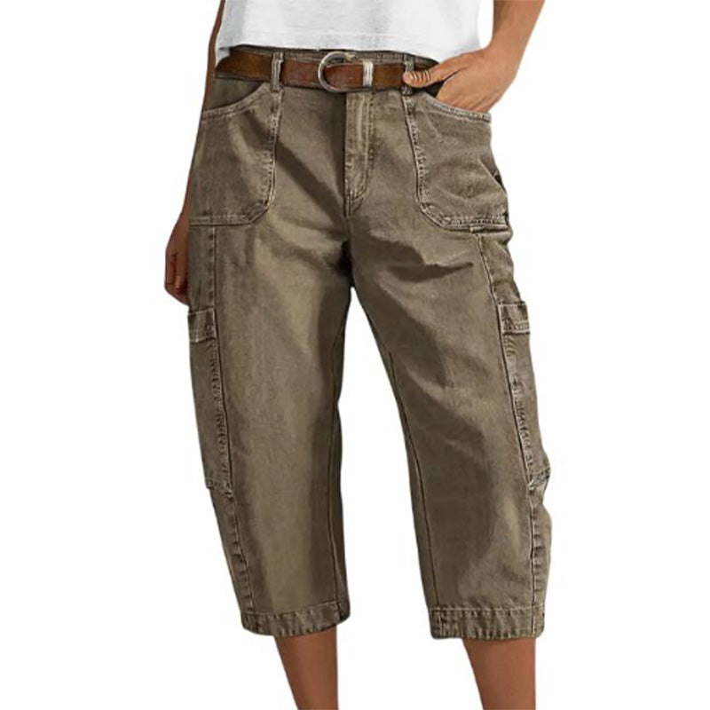 Women's Cargo Capri Pants with Multiple Pockets