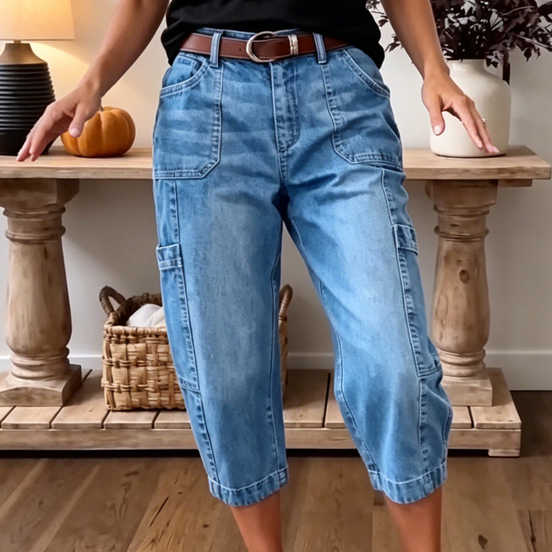 Women's Cargo Cropped Utility Pants with Pockets
