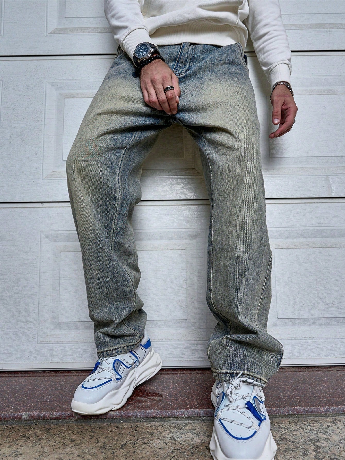 Men's Vintage Washed Straight Leg Relaxed Fit Jeans