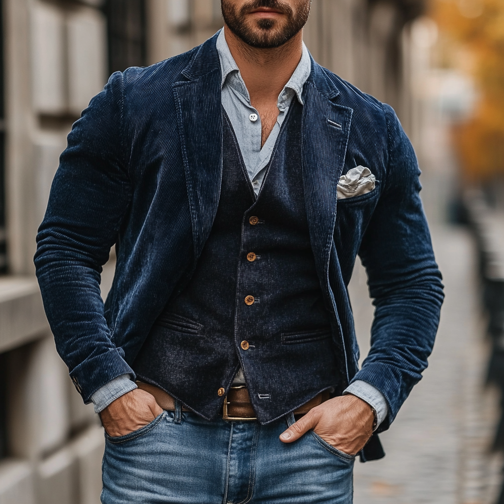 Men's Corduroy Blazer & Vest Outfit Set