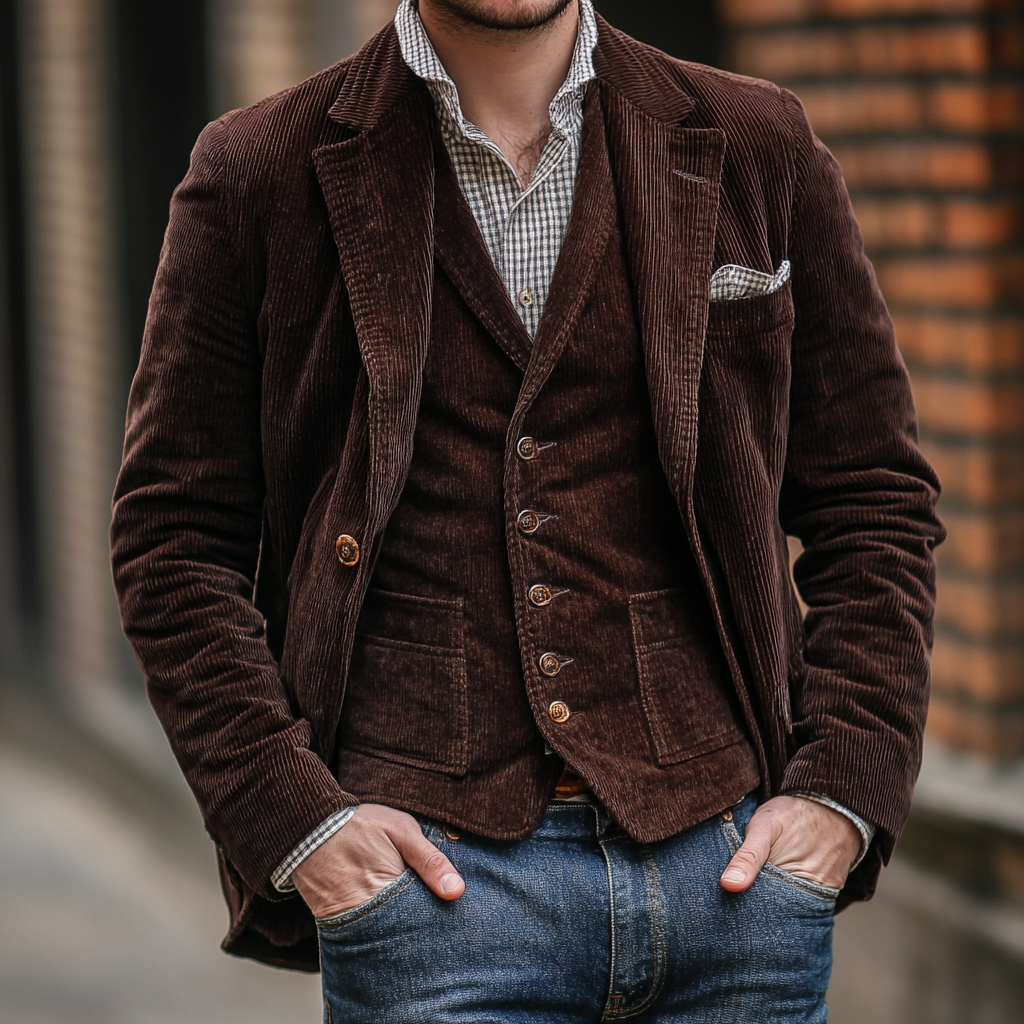 Men's Corduroy Blazer & Vest Outfit Set