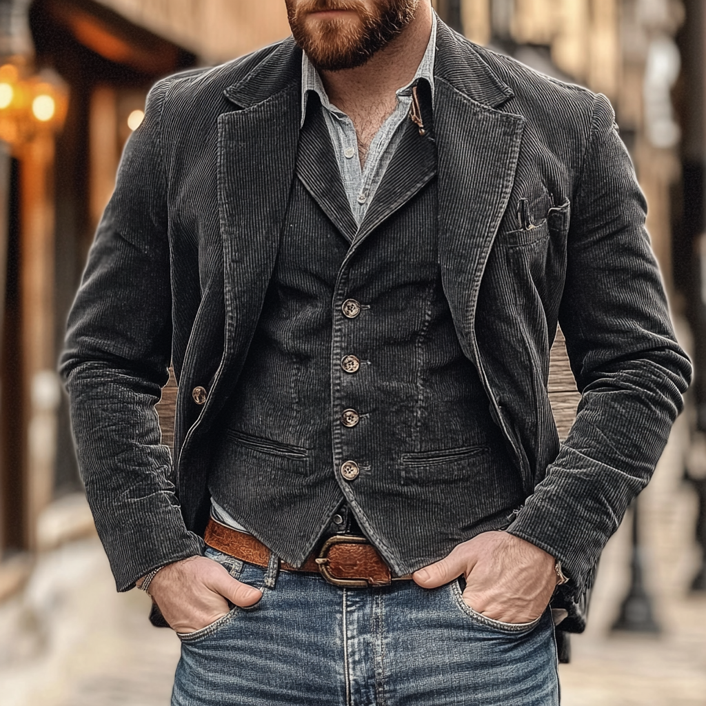 Men's Corduroy Blazer & Vest Outfit Set