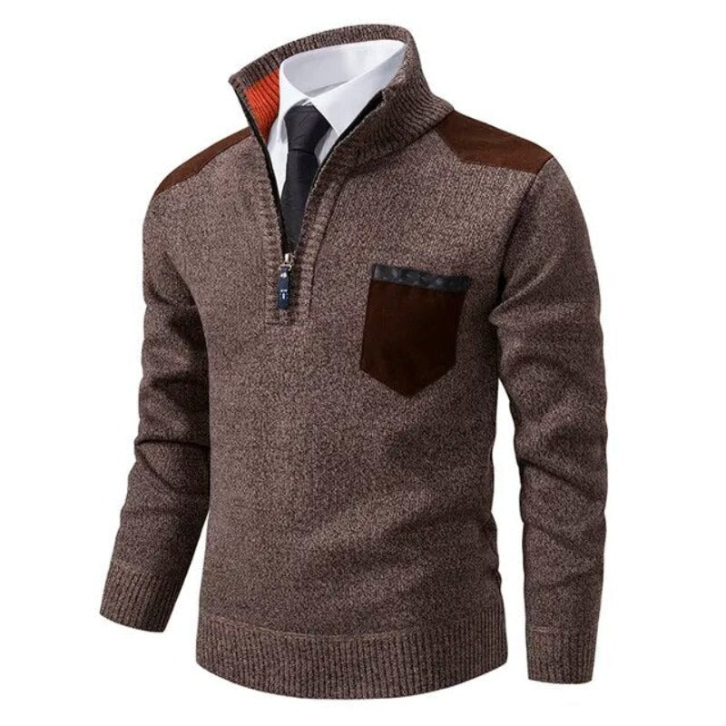 Stylish Cashmere Sweater with Collar and Practical Chest Pocket