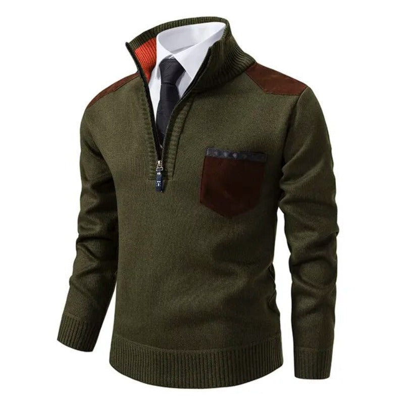 Stylish Cashmere Sweater with Collar and Practical Chest Pocket