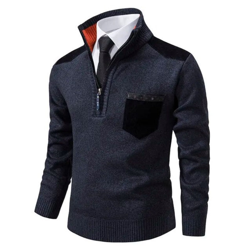 Stylish Cashmere Sweater with Collar and Practical Chest Pocket