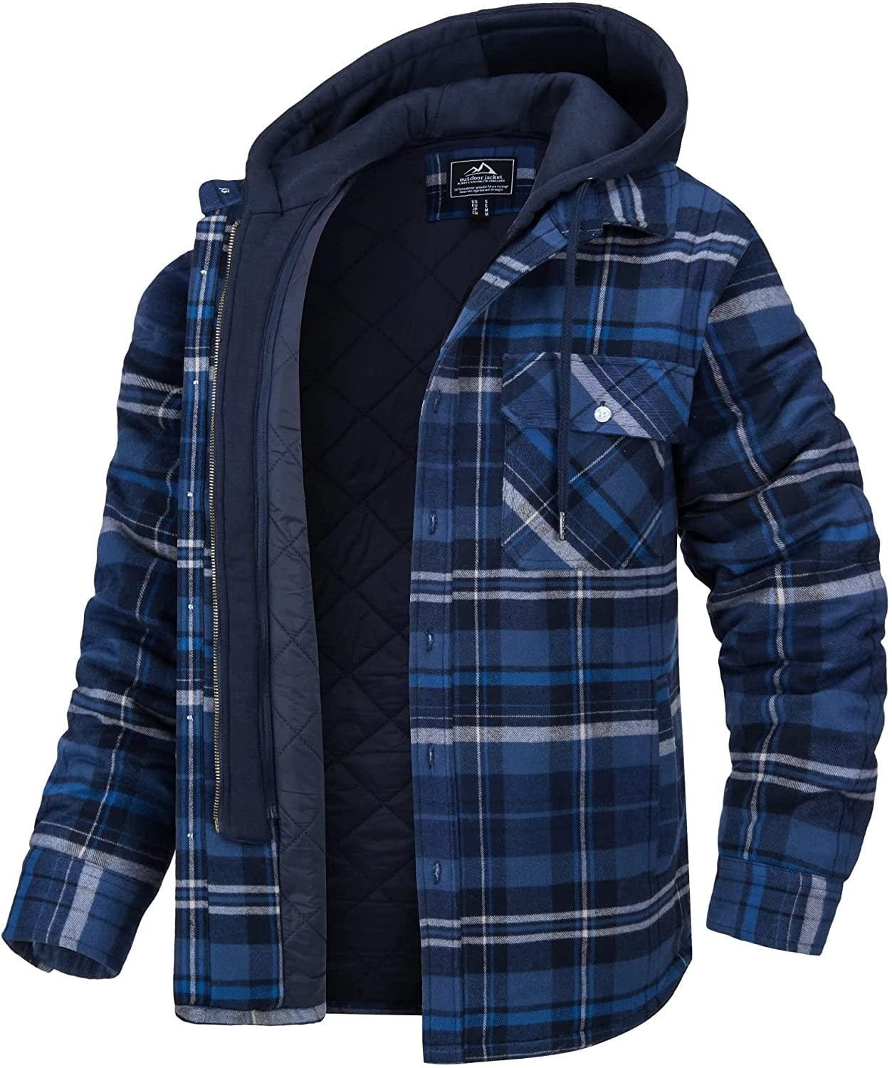 Men's Hooded Plaid Winter Jacket with Button Front