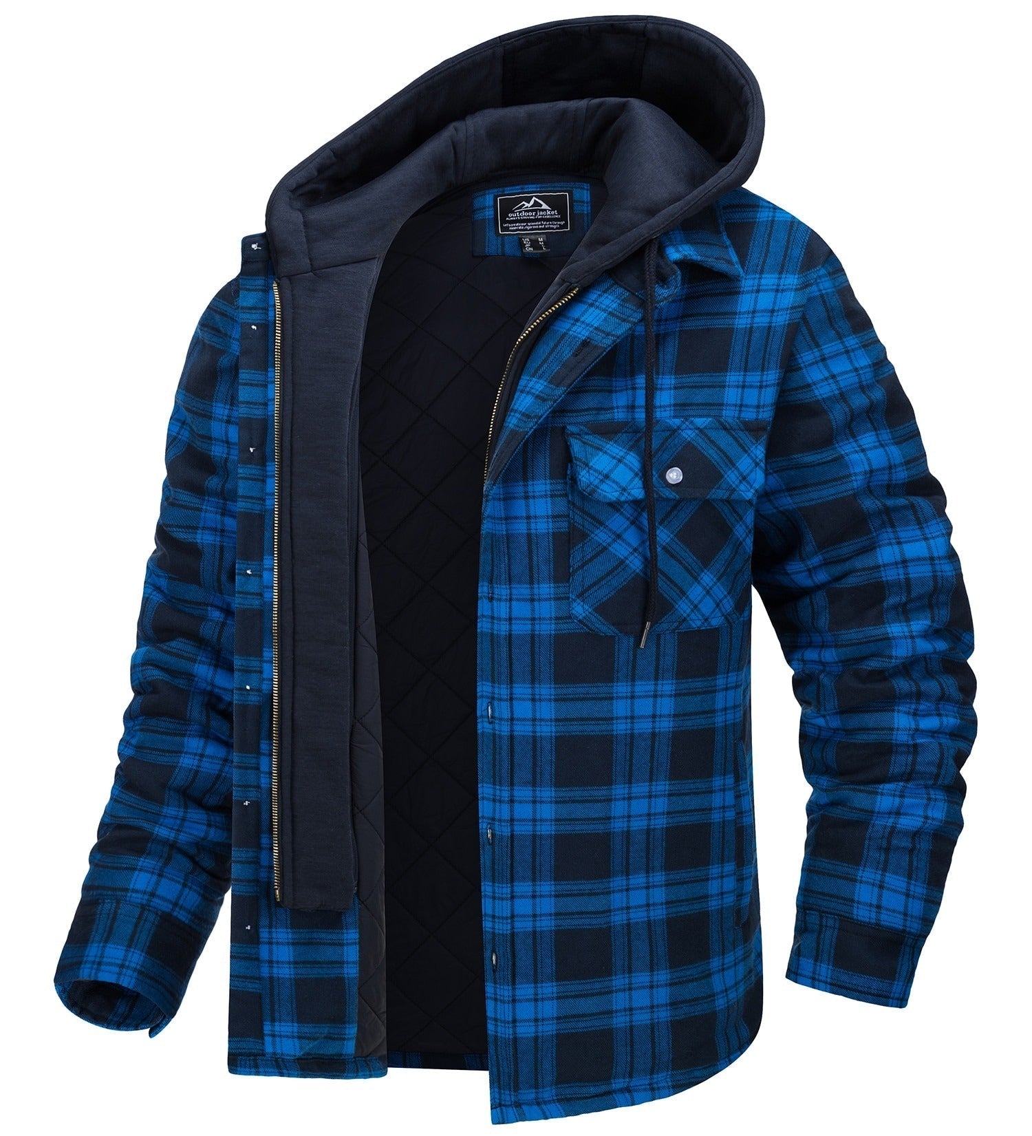 Men's Hooded Plaid Winter Jacket with Button Front