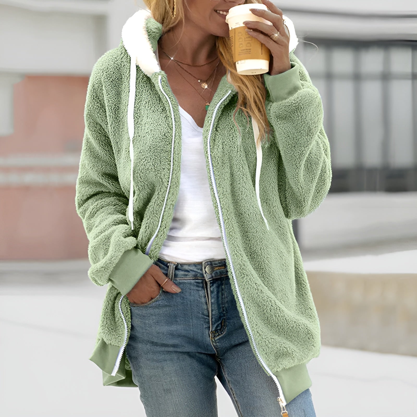 Soft Women's Oversized Sherpa Hoodie with Zipper